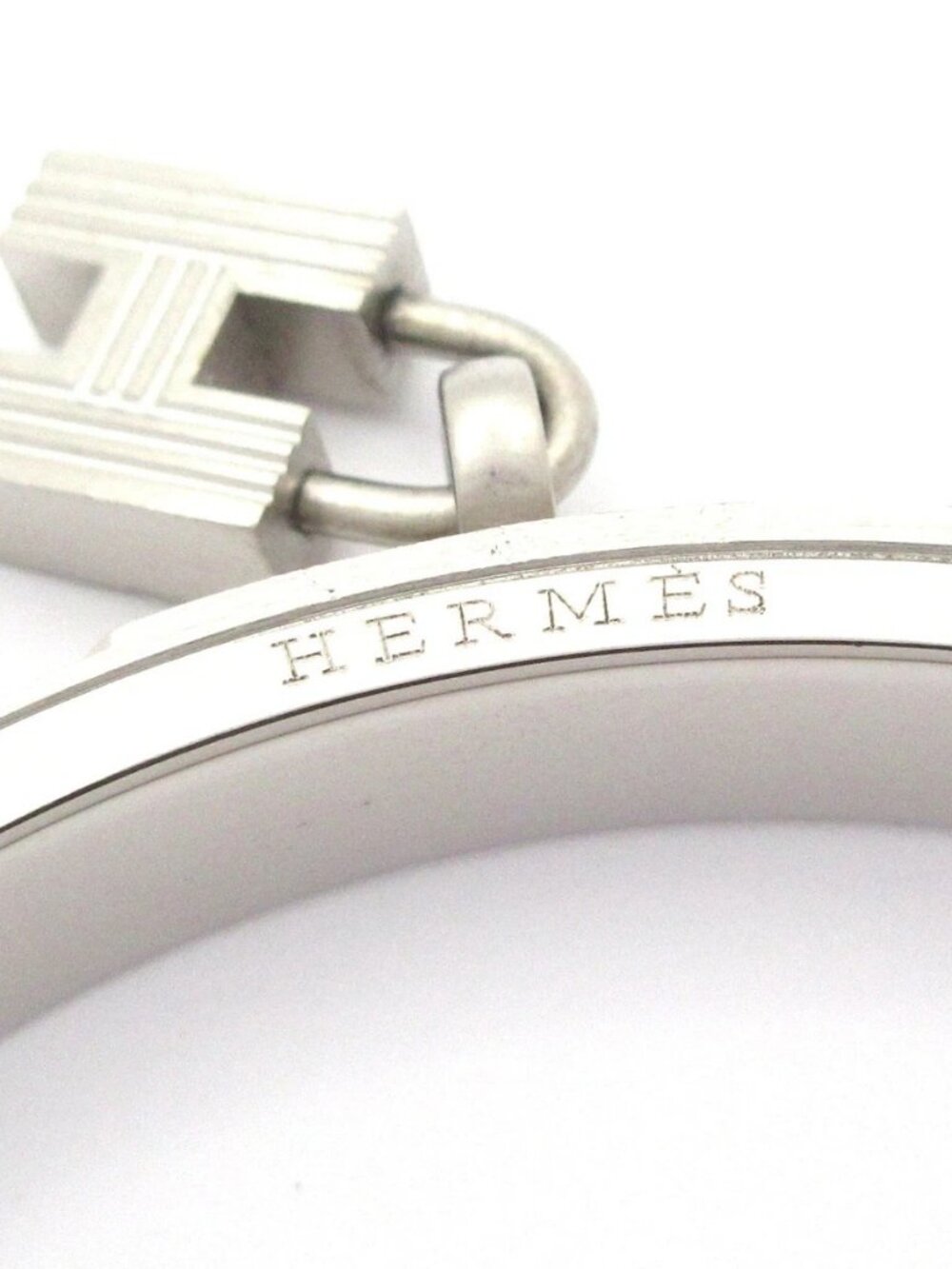 HERMES Kelly Bangle Silver Navy Hardware Leather Bangle - Picture 4 of 5